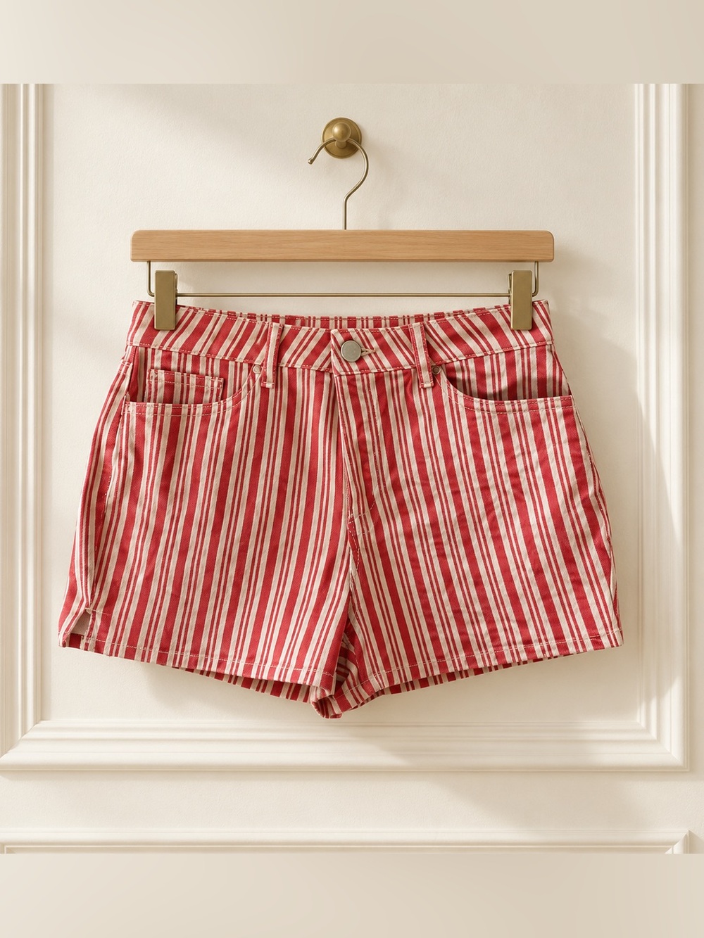 SO Juniors Shorts Size 13 Red White Striped High Rise Denim Shortie